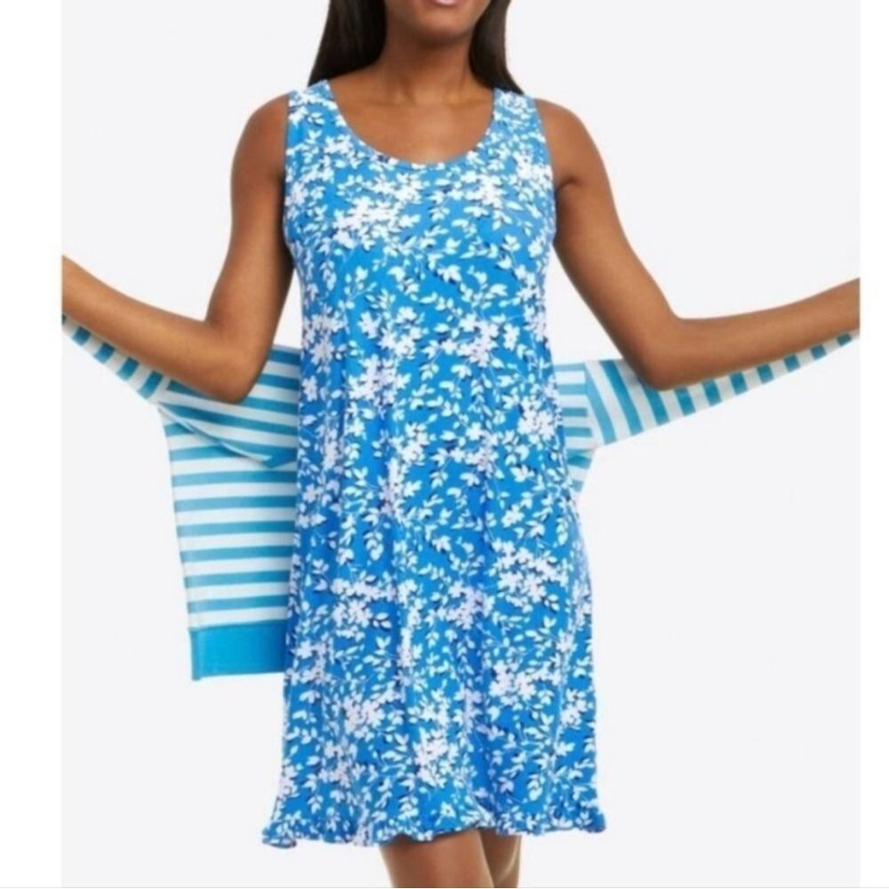 Draper James Nightgown‎ Pajamas Ruffle Nightie Blue Floral White Dress Short S M